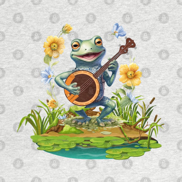 Vintage Banjo Frog Singing by Green Gecko Creative